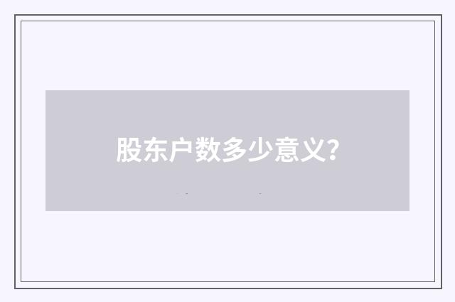 股东户数多少意义?