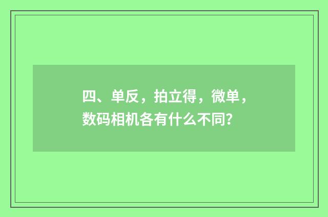 四、单反，拍立得，微单，数码相机各有什么不同？