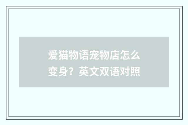 爱猫物语宠物店怎么变身？英文双语对照