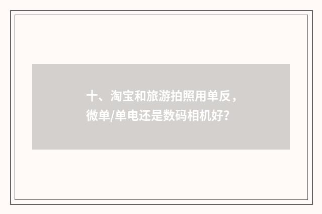 十、淘宝和旅游拍照用单反，微单/单电还是数码相机好？