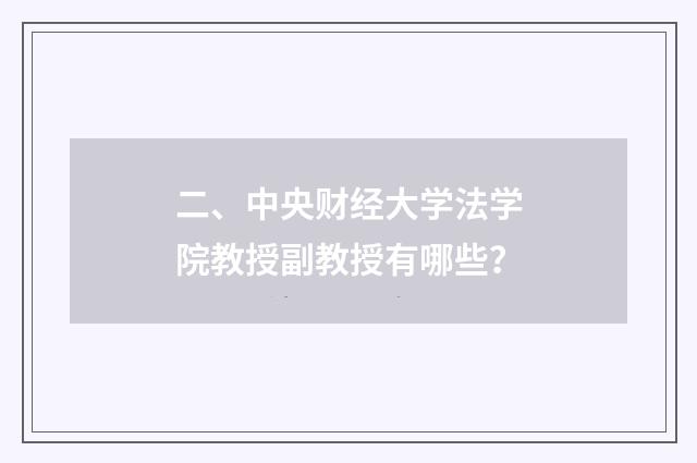 二、中央财经大学法学院教授副教授有哪些？