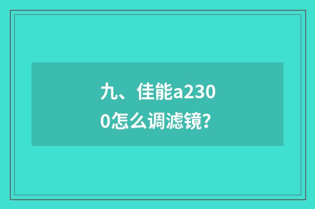 九、佳能a2300怎么调滤镜?