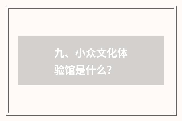 九、小众文化体验馆是什么？