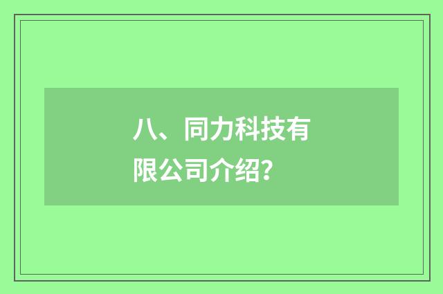 八、同力科技有限公司介绍？