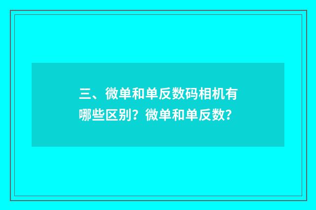 三、微单和单反数码相机有哪些区别？微单和单反数？