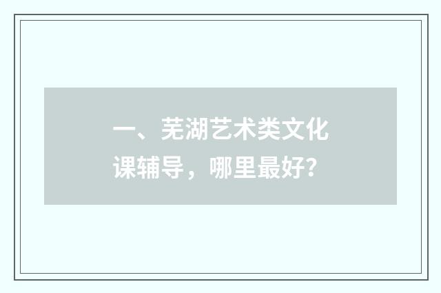 一、芜湖艺术类文化课辅导，哪里最好？