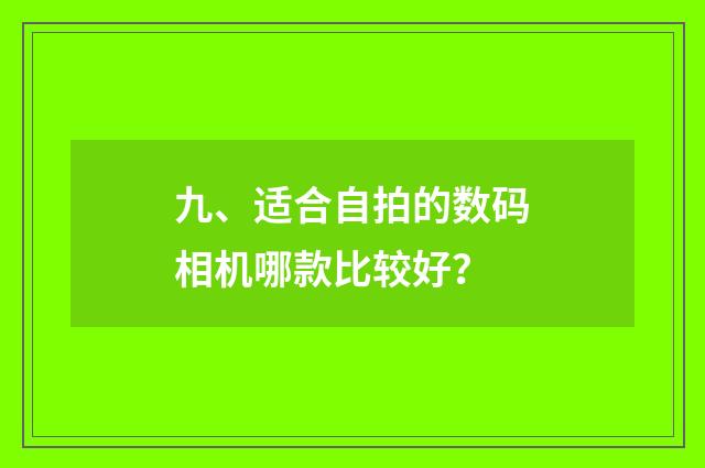 九、适合自拍的数码相机哪款比较好？
