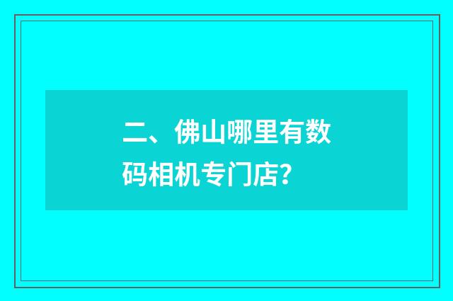 二、佛山哪里有数码相机专门店？