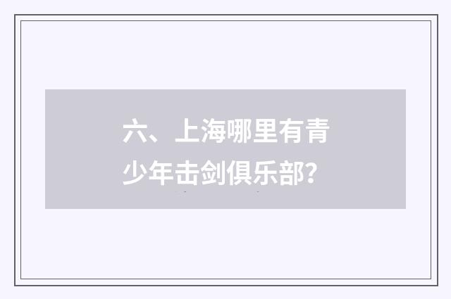 六、上海哪里有青少年击剑俱乐部？
