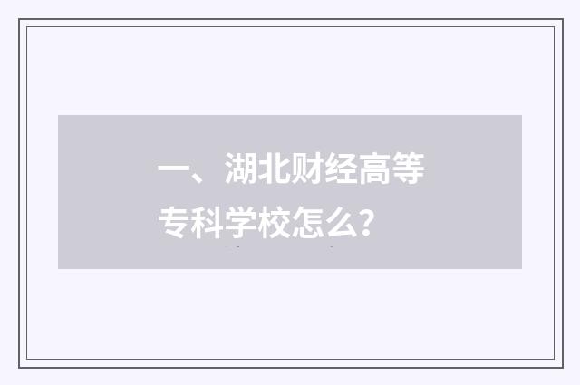 一、湖北财经高等专科学校怎么？