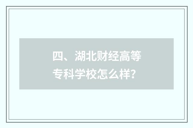 四、湖北财经高等专科学校怎么样？