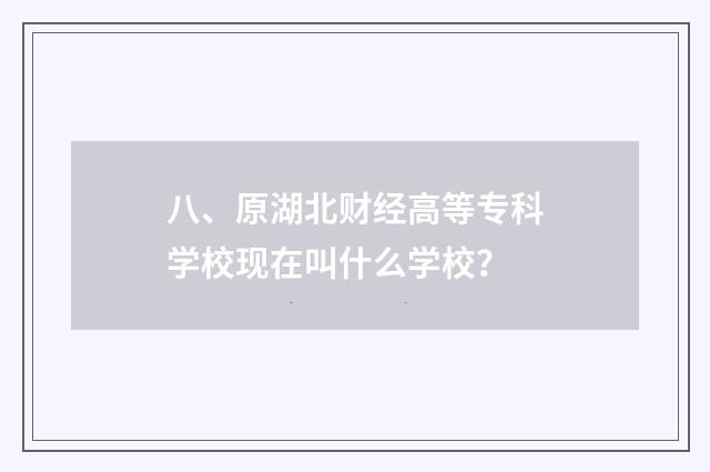 八、原湖北财经高等专科学校现在叫什么学校？