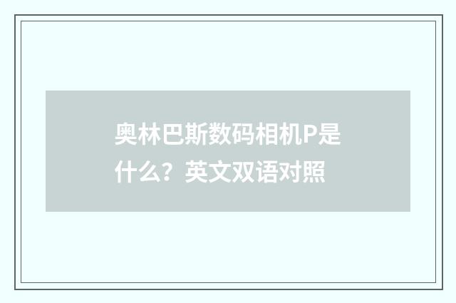 奥林巴斯数码相机P是什么？英文双语对照
