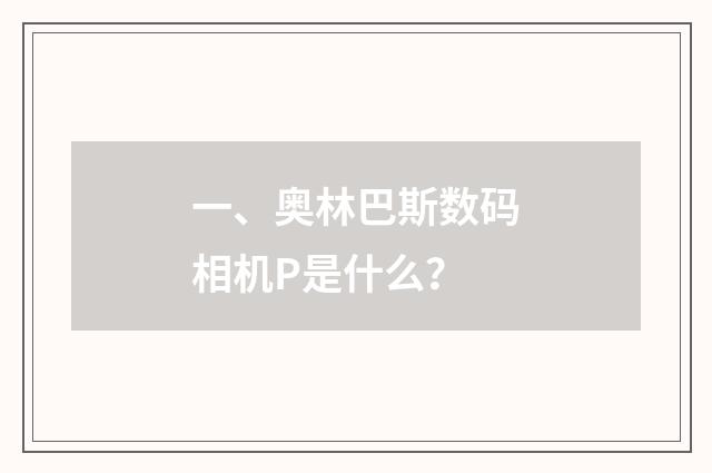 一、奥林巴斯数码相机P是什么？