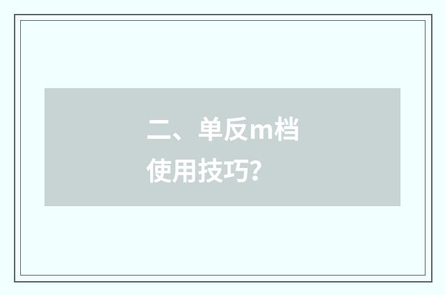 二、单反m档使用技巧？
