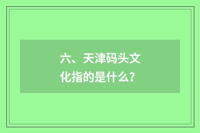 六、天津码头文化指的是什么？