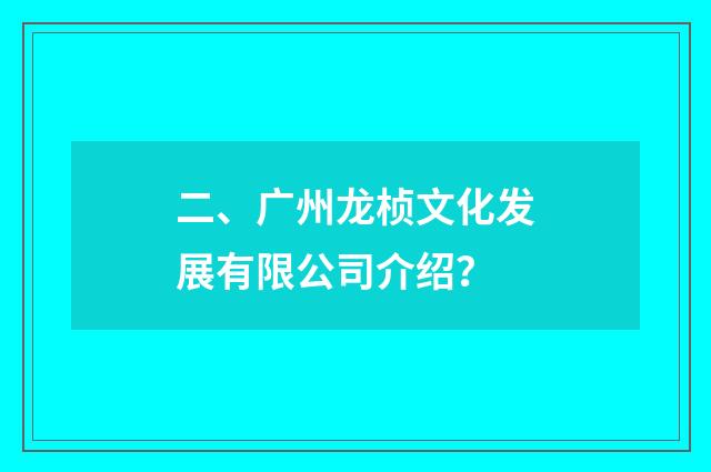 二、广州龙桢文化发展有限公司介绍？