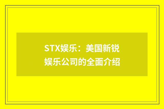 STX娱乐：美国新锐娱乐公司的全面介绍