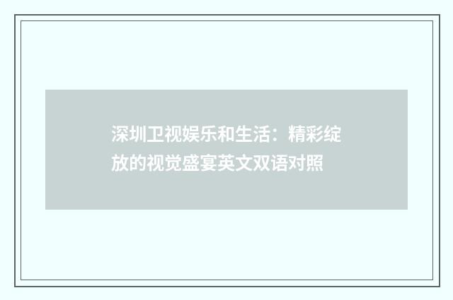 深圳卫视娱乐和生活：精彩绽放的视觉盛宴英文双语对照