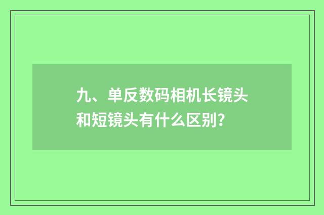 九、单反数码相机长镜头和短镜头有什么区别？