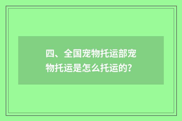 四、全国宠物托运部宠物托运是怎么托运的？