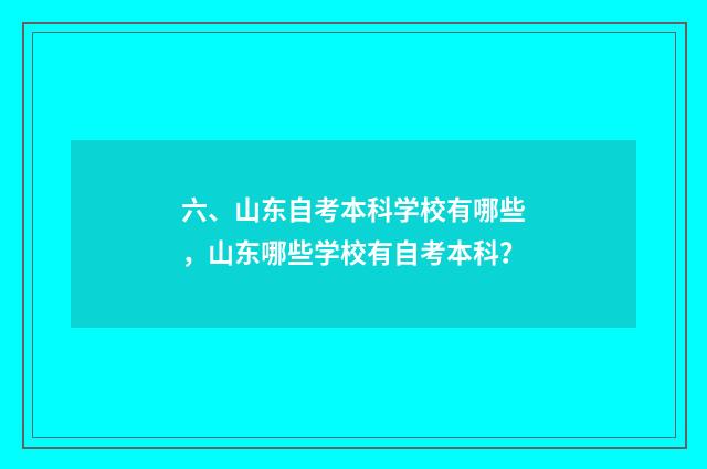 六、山东自考本科学校有哪些，山东哪些学校有自考本科？