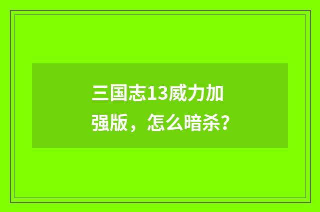 三国志13威力加强版,怎么暗杀?
