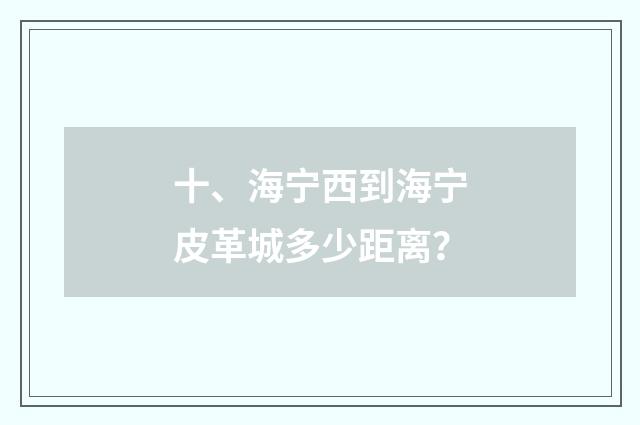十、海宁西到海宁皮革城多少距离？