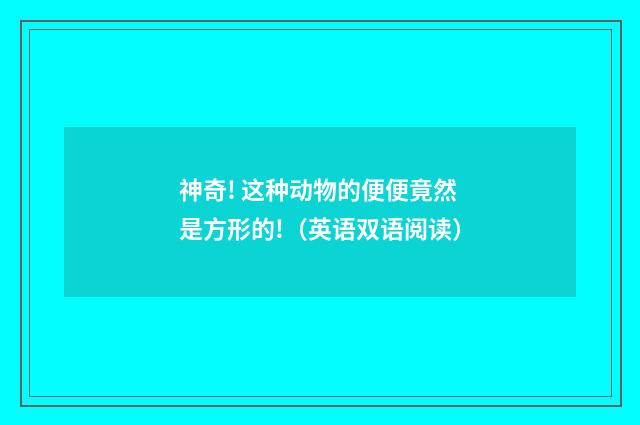 神奇! 这种动物的便便竟然是方形的!（英语双语阅读）