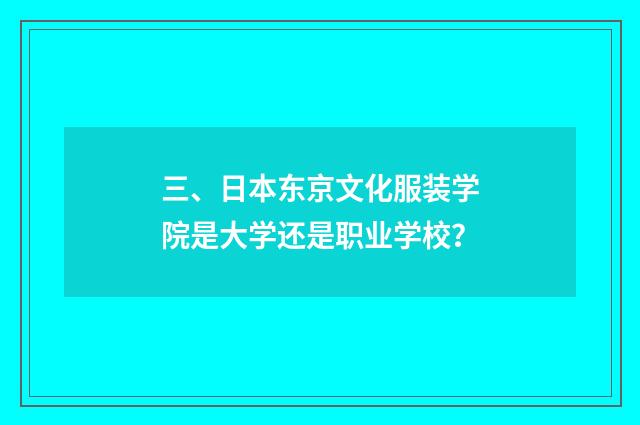 三、日本东京文化服装学院是大学还是职业学校？