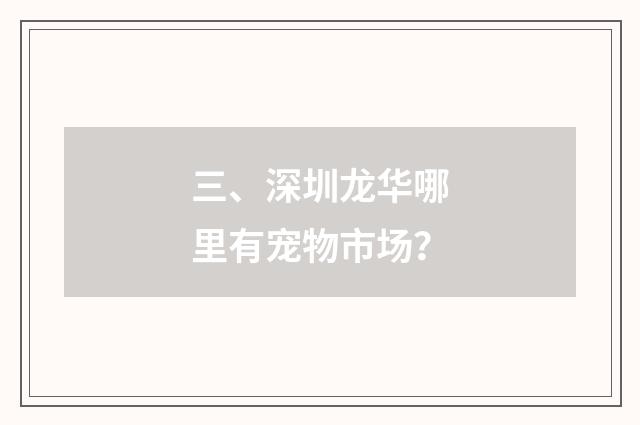 三、深圳龙华哪里有宠物市场？