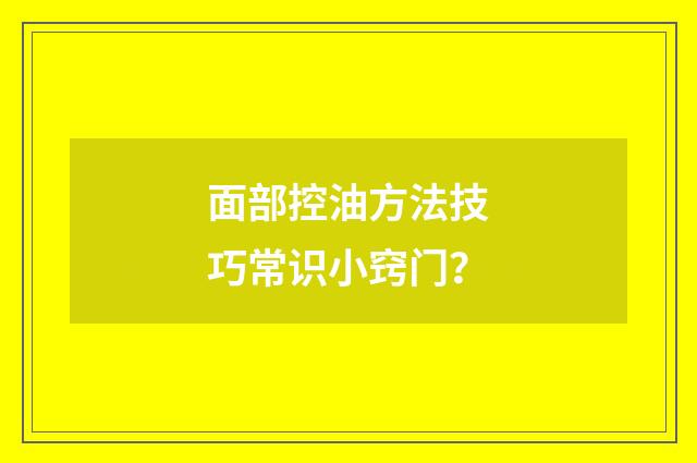 面部控油方法技巧常识小窍门？