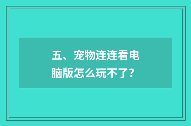 五、宠物连连看电脑版怎么玩不了？
