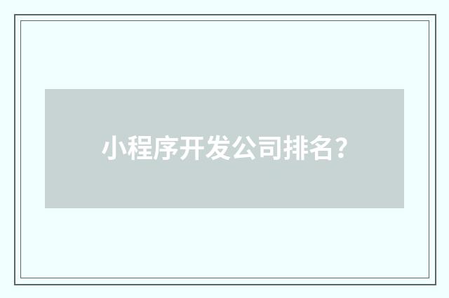 小程序开发公司排名？