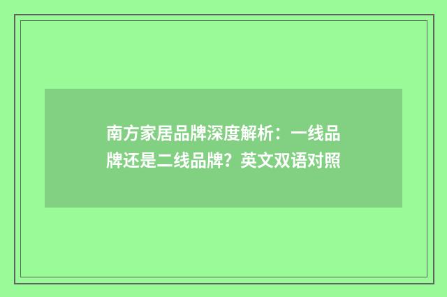 南方家居品牌深度解析：一线品牌还是二线品牌？英文双语对照