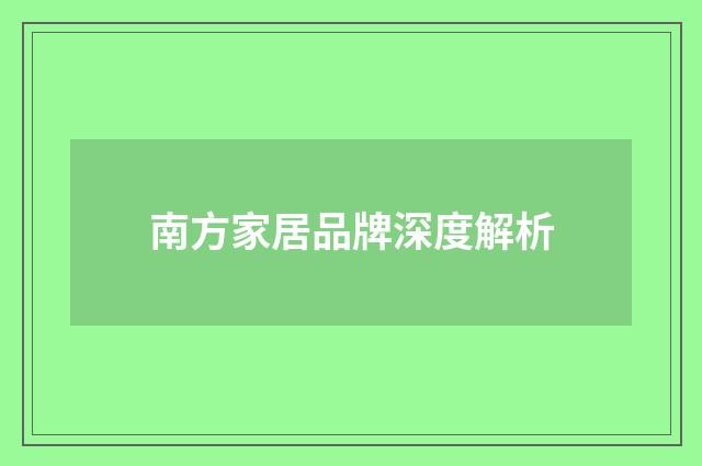 南方家居品牌深度解析