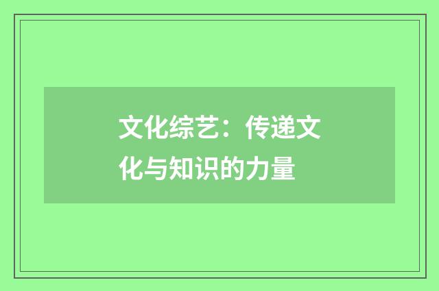 文化综艺：传递文化与知识的力量