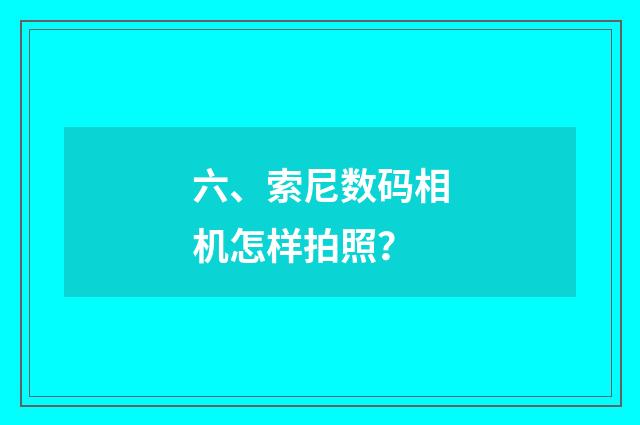 六、索尼数码相机怎样拍照？