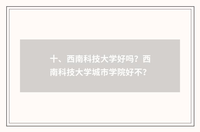 十、西南科技大学好吗？西南科技大学城市学院好不？