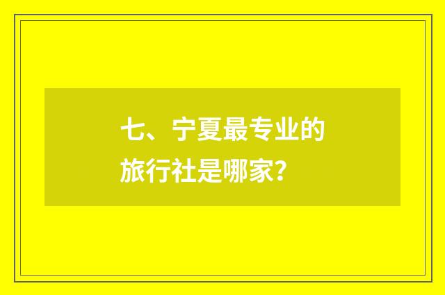 七、宁夏最专业的旅行社是哪家？