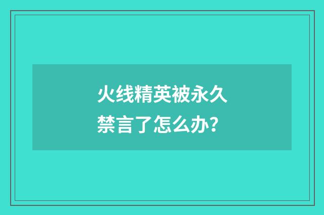 火线精英被永久禁言了怎么办？