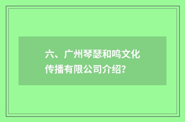 六、广州琴瑟和鸣文化传播有限公司介绍?