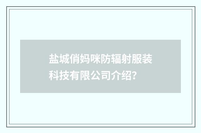 盐城俏妈咪防辐射服装科技有限公司介绍？