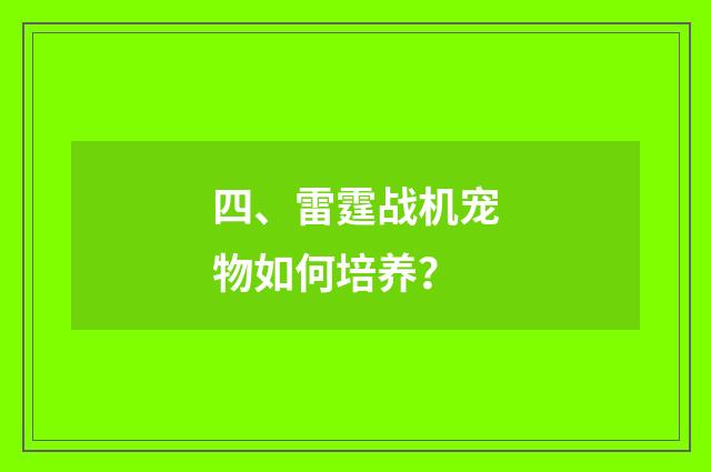 四、雷霆战机宠物如何培养？