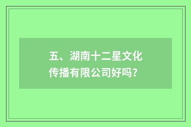 五、湖南十二星文化传播有限公司好吗？