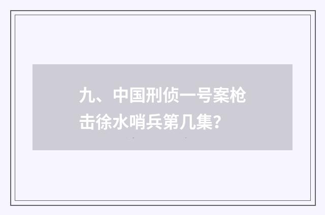 九、中国刑侦一号案枪击徐水哨兵第几集?