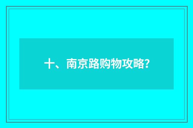 十、南京路购物攻略？