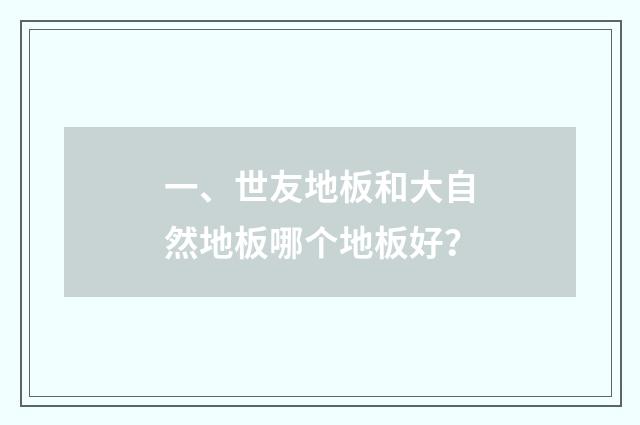 一、世友地板和大自然地板哪个地板好？