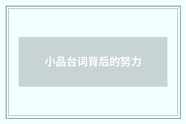 小品台词背后的努力
