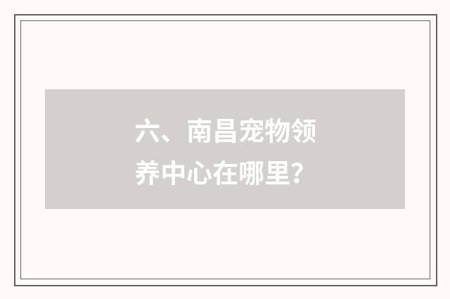 六、南昌宠物领养中心在哪里？